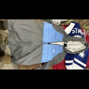 Jordan Gray and Light Blue Hooded Puffer Jacket